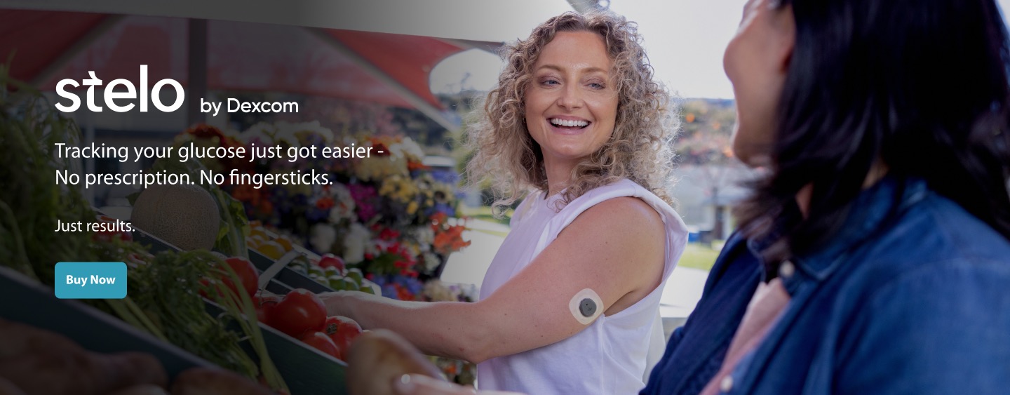 Image of woman wearing a Dexcom Stelo to track her glucose. Click to buy. Image of woman wearing a Dexcom Stelo to track her glucose. Click to buy.
